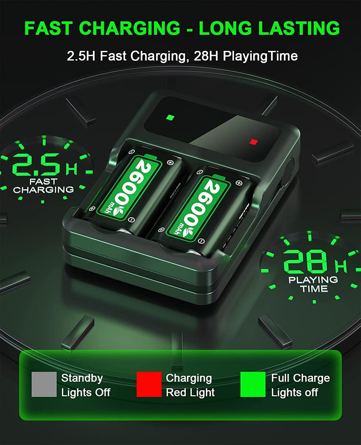 2x2600mAh Controller Battery Pack with Charger Station for Xbox K12502