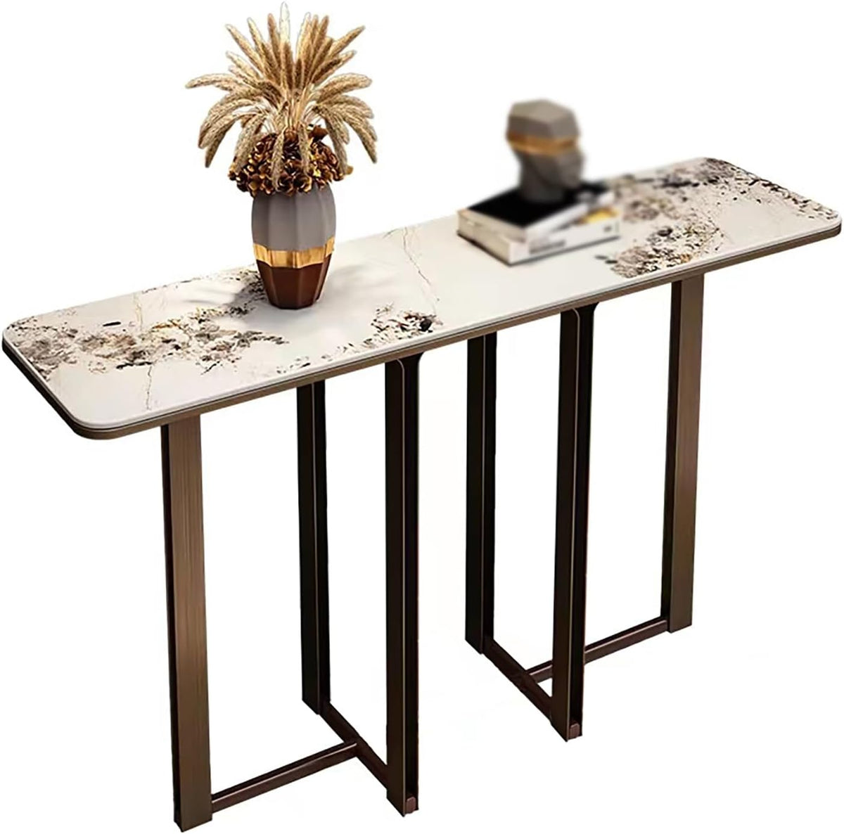 Narrow Entryway Table with Geometric Metal Base J266848