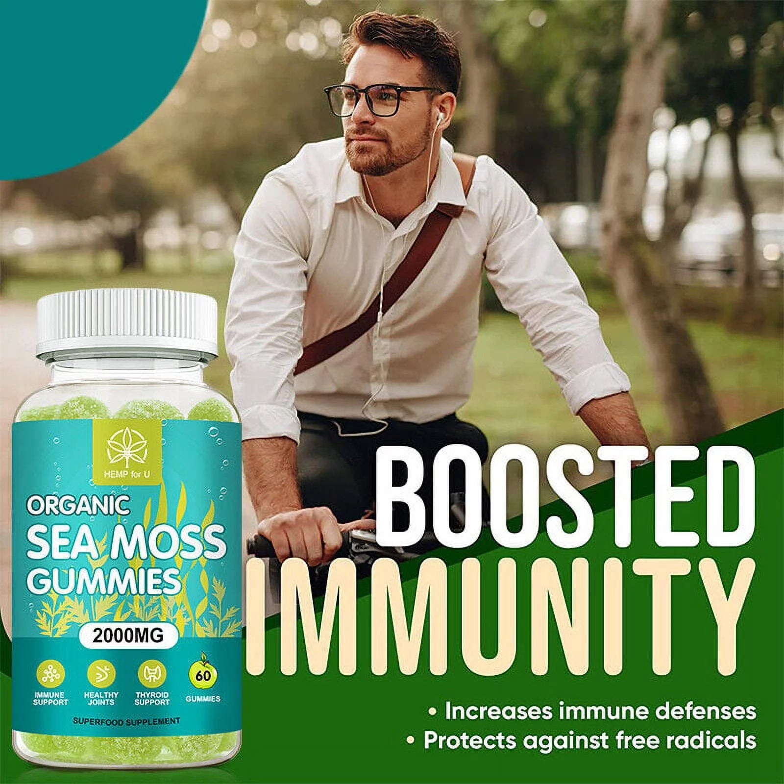 Organic Sea Moss Gummies, 2000mg 60 Capsule H58489