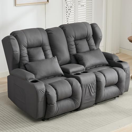 65" Manual Reclining Loveseat Sofa with Console and Cup Holders X300