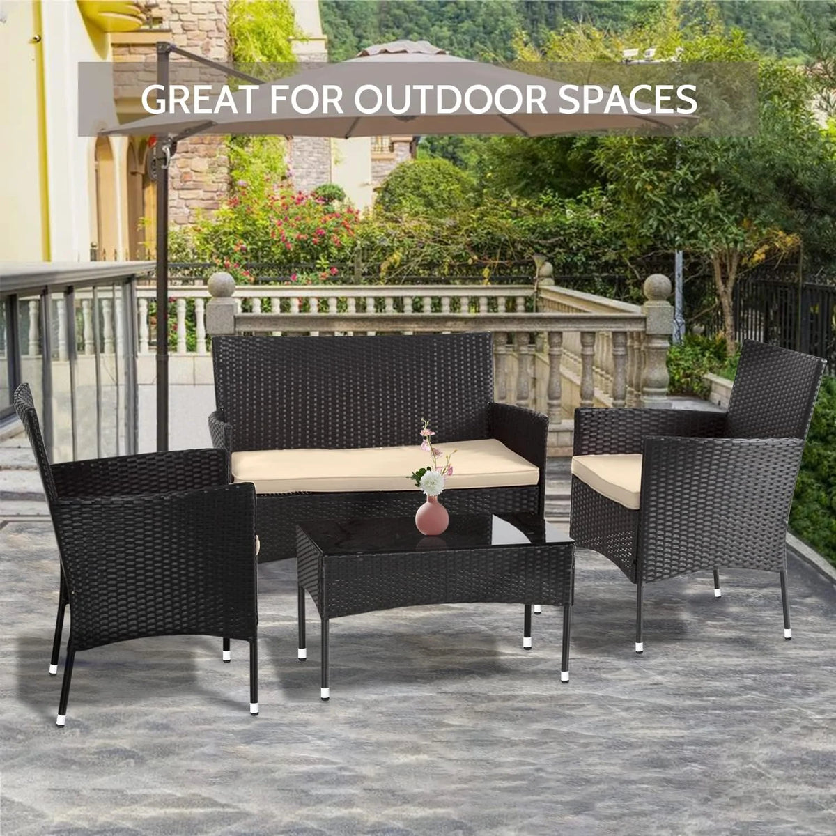 4 Piece Outdoor Rattan Wicker Sofa Set T7580