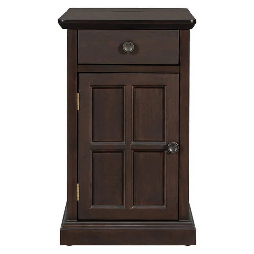 Antique Espresso End Table with USB Ports Drawer and Cup Holders G555681