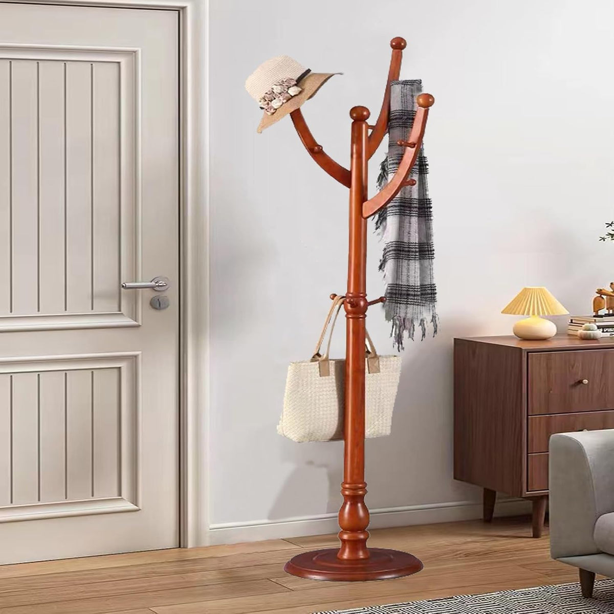 Freestanding Wood Coat Rack with 11 Hooks O7083