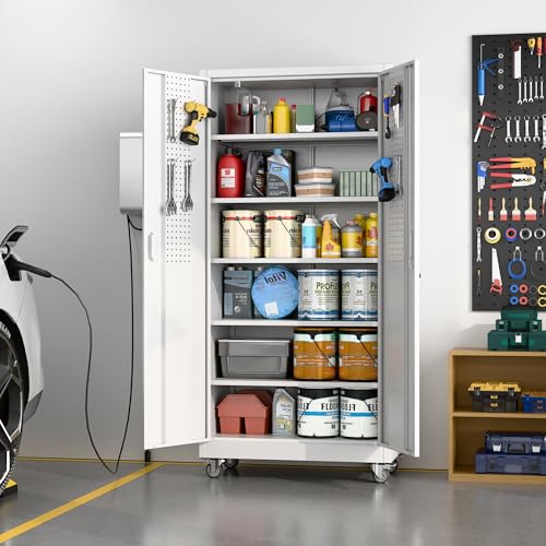 73" H Metal Storage Cabinet with Wheels and Locking Doors X5049