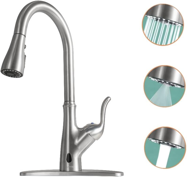 Brushed Nickel Kitchen Faucet with Pull Down Sprayer, Single Handle High Arc Stainless Steel Sink Faucet W74531