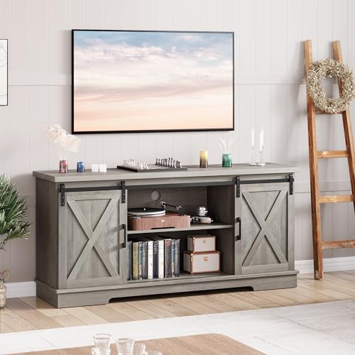 White TV Stand with Storage and Sliding Barn Doors V8217