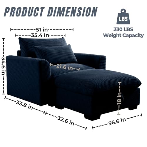 Oversized Corduroy Accent Chair with Storage Ottoman H853967