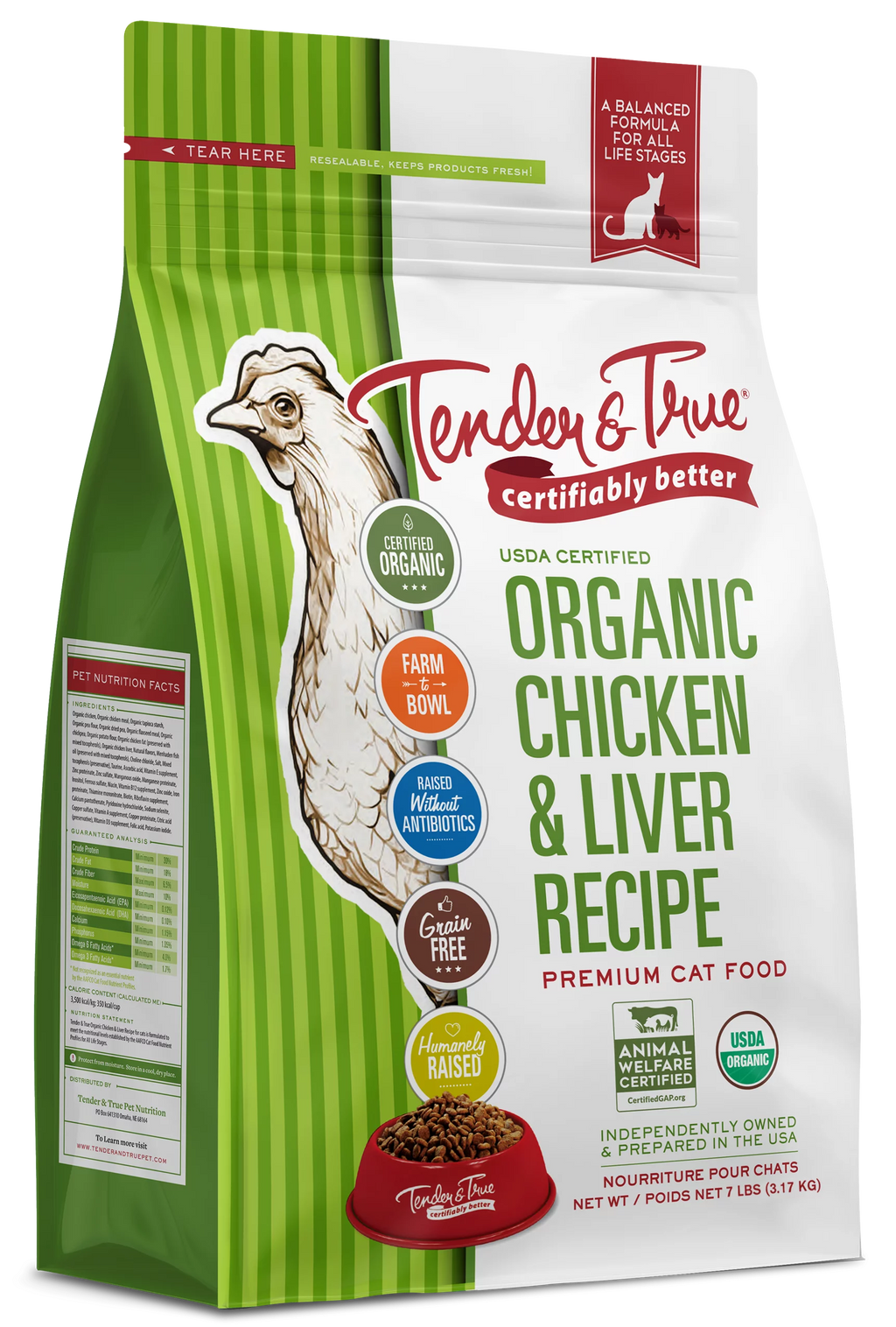 Organic Chicken & Liver Recipe Dry Cat Food, 7 lb bag Z45434