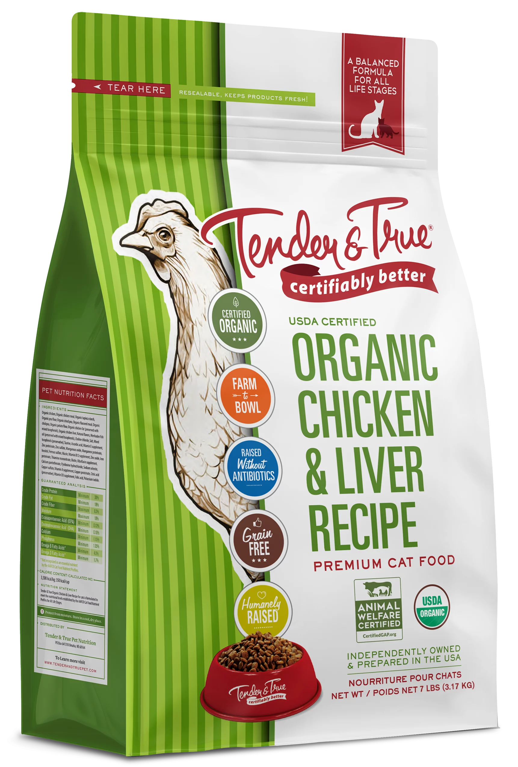 Organic Chicken & Liver Recipe Dry Cat Food, 7 lb bag Z45434