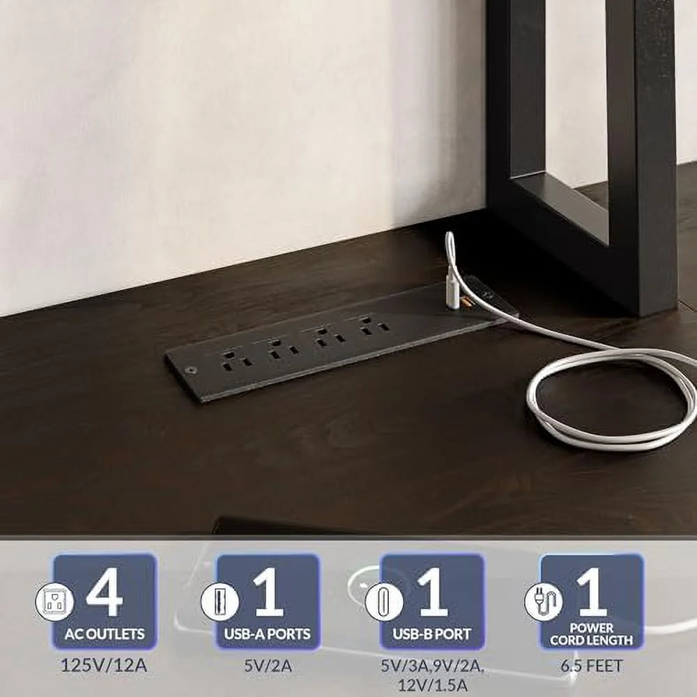 Computer Desk with Monitor Stand and File Cabinet, 104" Long L-Shaped Desk with RGB LED Lights and USB AC Outlet D5700