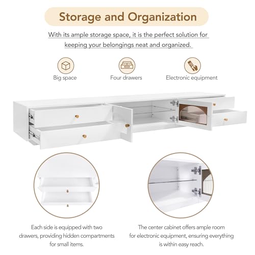 Black TV Stand with Open Storage Shelf and Drawers U5666