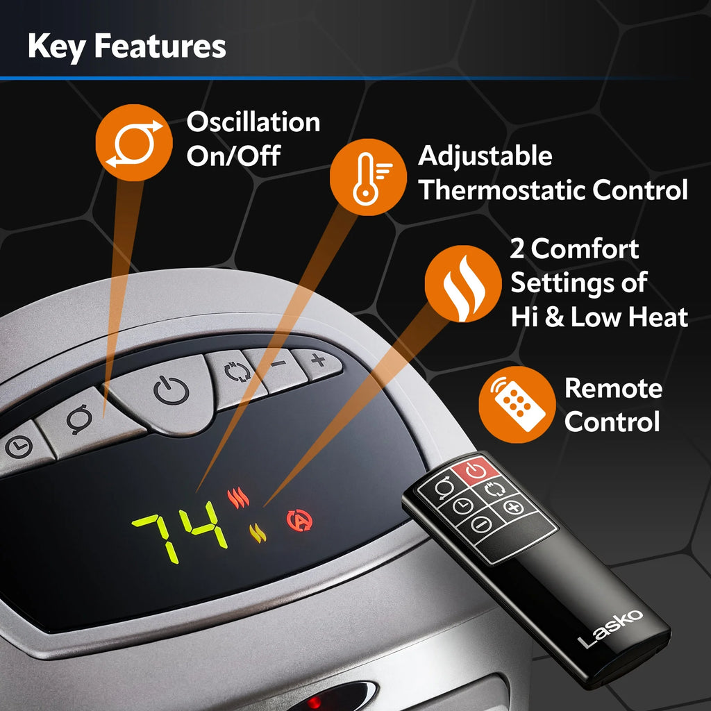 23" 1500W Oscillating Ceramic Space Heater with Timer, Remote, Silver I643