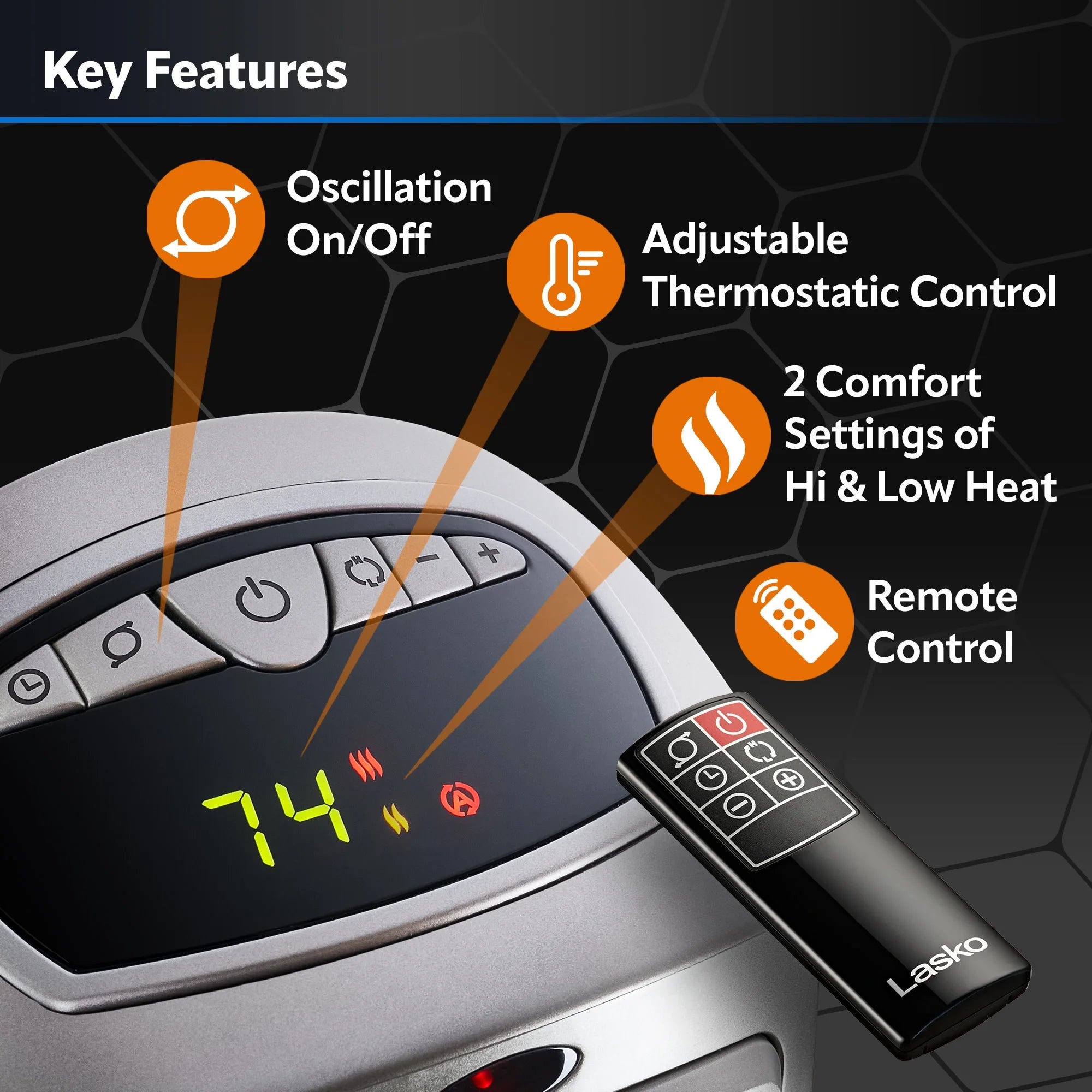 23" 1500W Oscillating Ceramic Space Heater with Timer, Remote, Silver I643