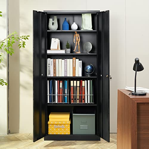 Black Metal Storage Cabinet with 2 Doors and 4 Adjustable Shelves W33070