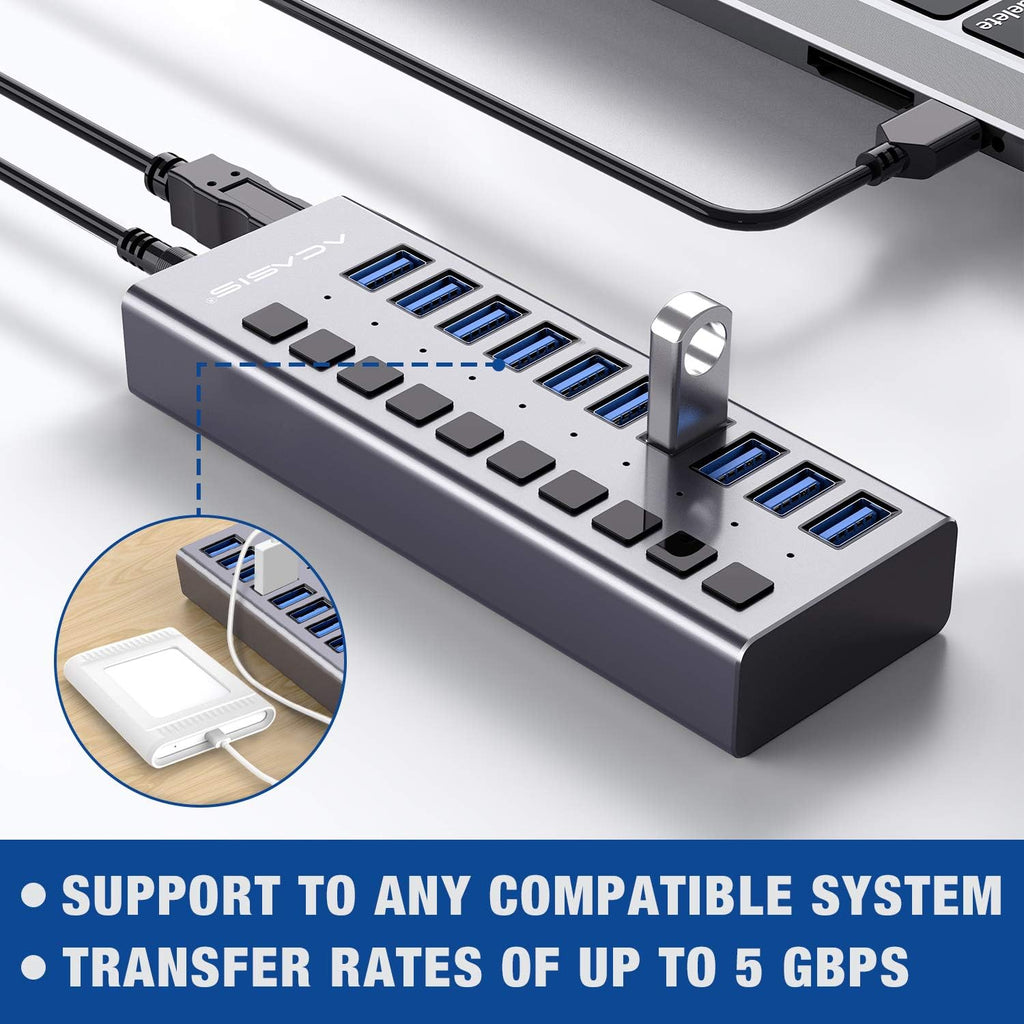 10 Ports 48W USB 3.0 Data Hub with Individual On/Off Switches and 12V/4A Power Adapter G994