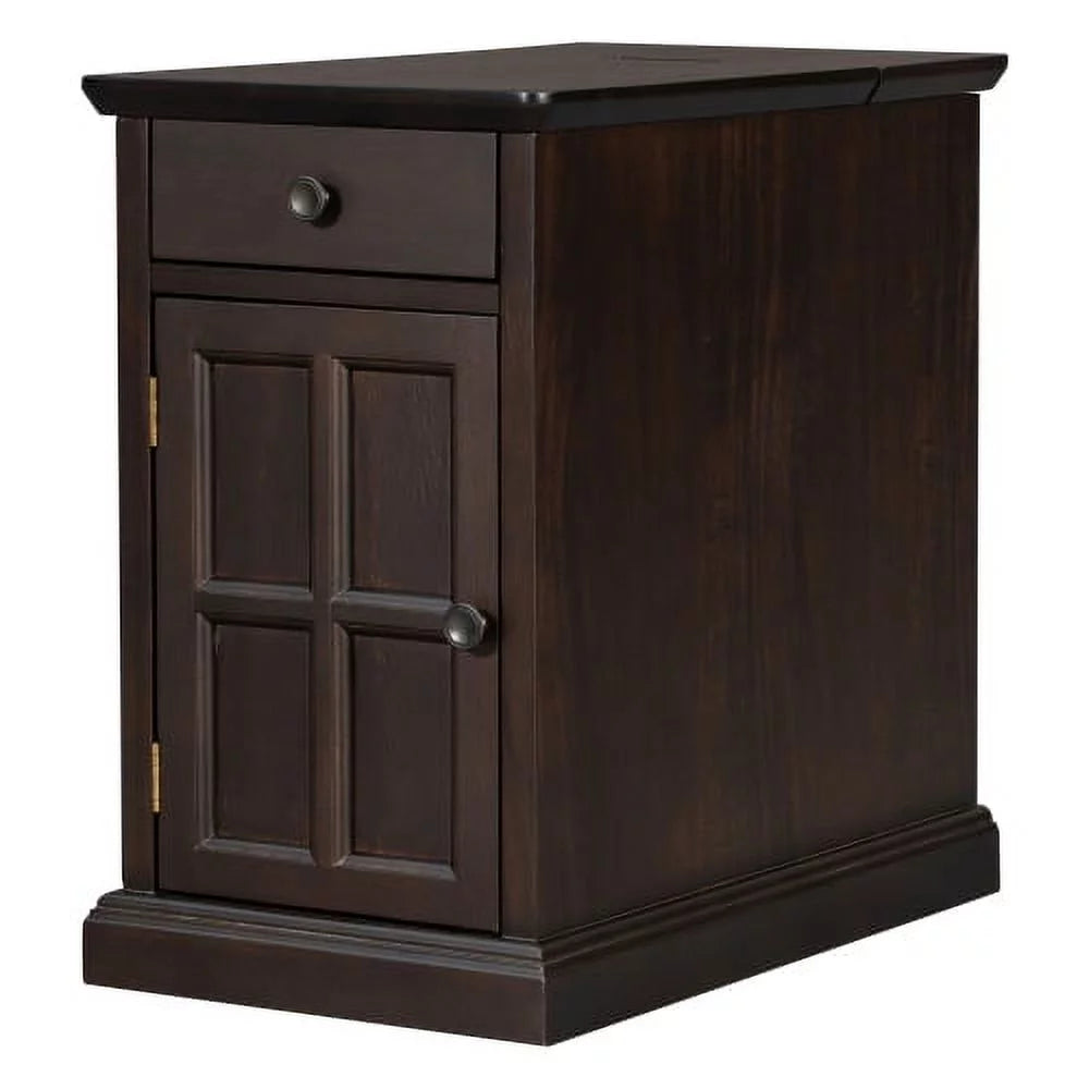 Antique Espresso End Table with USB Ports Drawer and Cup Holders G555681