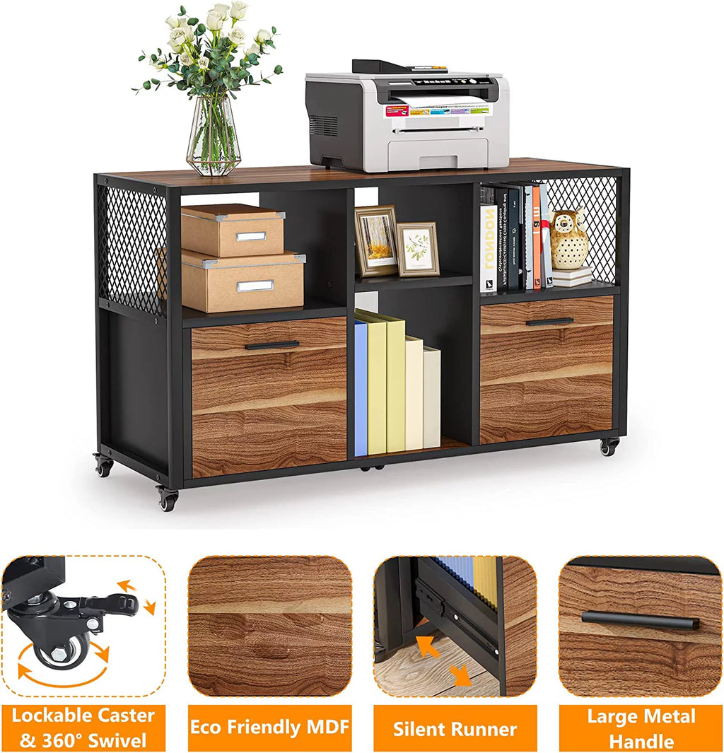 2 Drawer Rustic Brown Wood Lateral File Cabinet Y1116