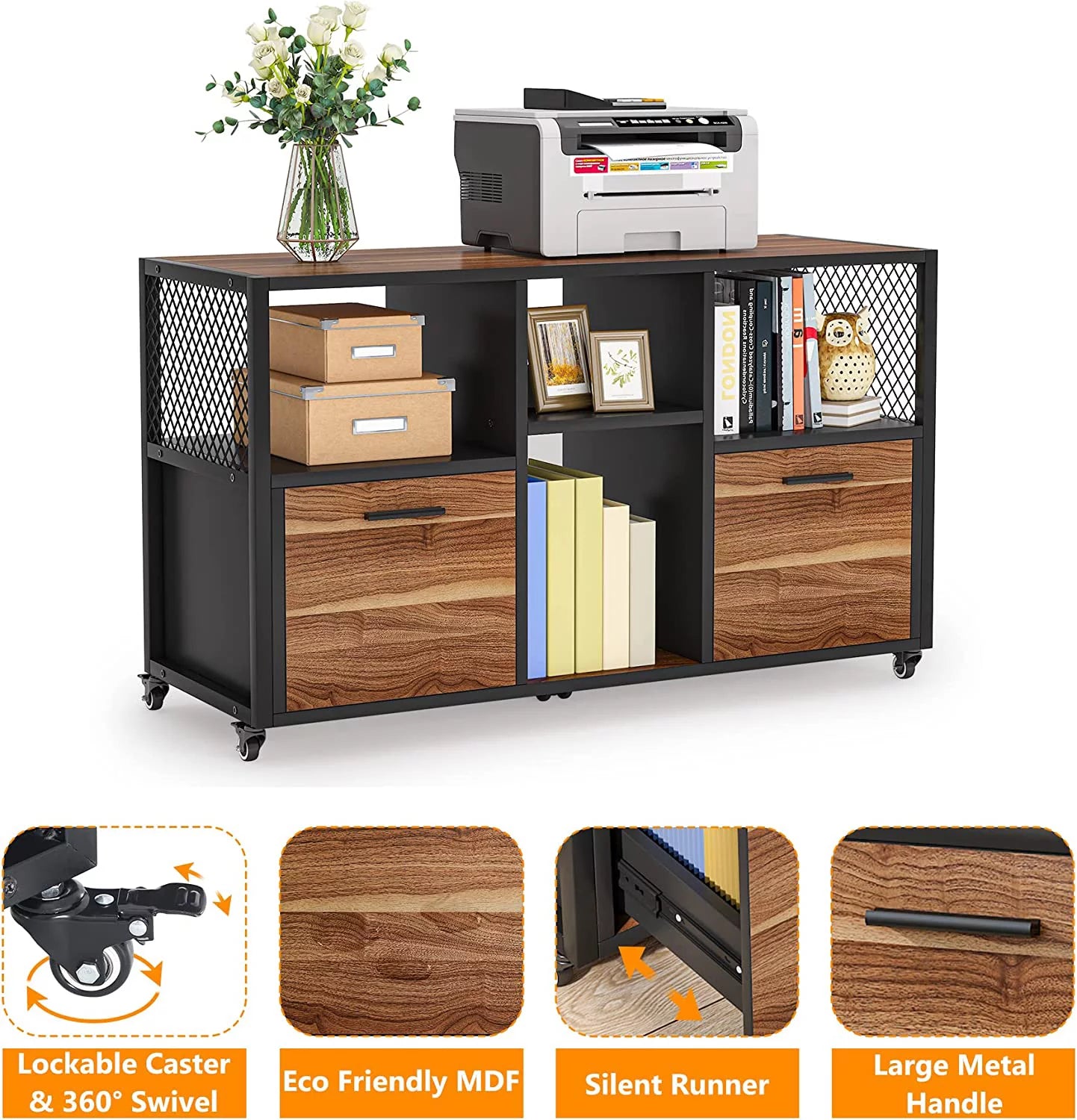 2 Drawer Rustic Brown Wood Lateral File Cabinet Y1116