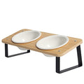 Ceramic Cat Bowl with Stand 15° Tilted Raised Cat Bowl Bamboo Cat Feeding Station Z2630