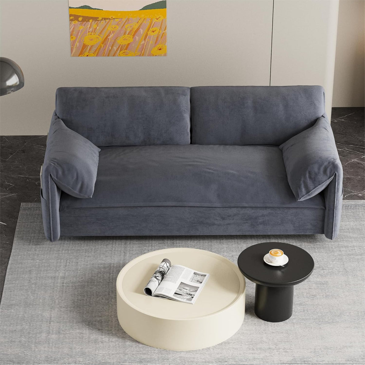 63.8" Queen Pull Out Velvet Sofa Bed with 2 Pillows Y3833
