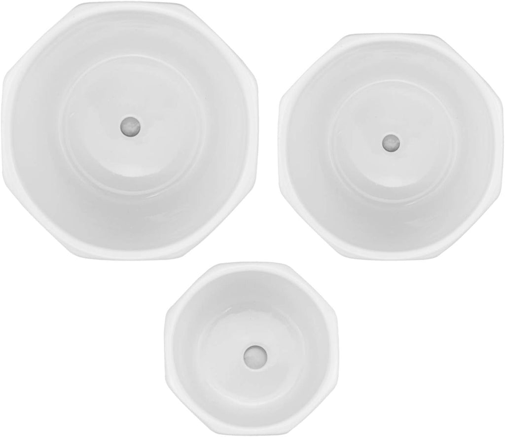 Set of 3 White Ceramic Plant Pots with Saucer Y9508
