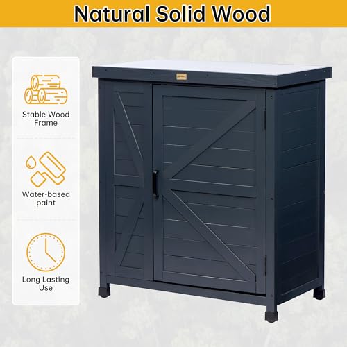 Outdoor Storage Cabinet with Metal Tabletop, 3 Adjustable Shelves E23316