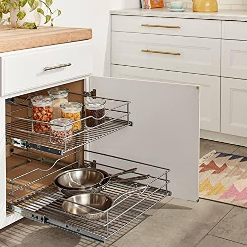 20.625 in. W x 21.75 in. D x 16.25 in. H Double Tier Pull Out Cabinet Organizer, Frosted Nickel D179