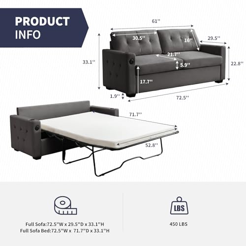 Beige Queen Pull Out Sofa Bed with Memory Foam Mattress N53835