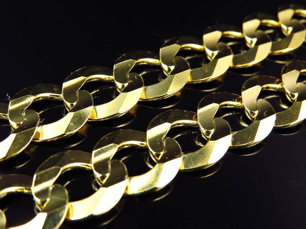 10K Yellow Gold Curb Link Chain Necklace 20-30" 13MM A5895