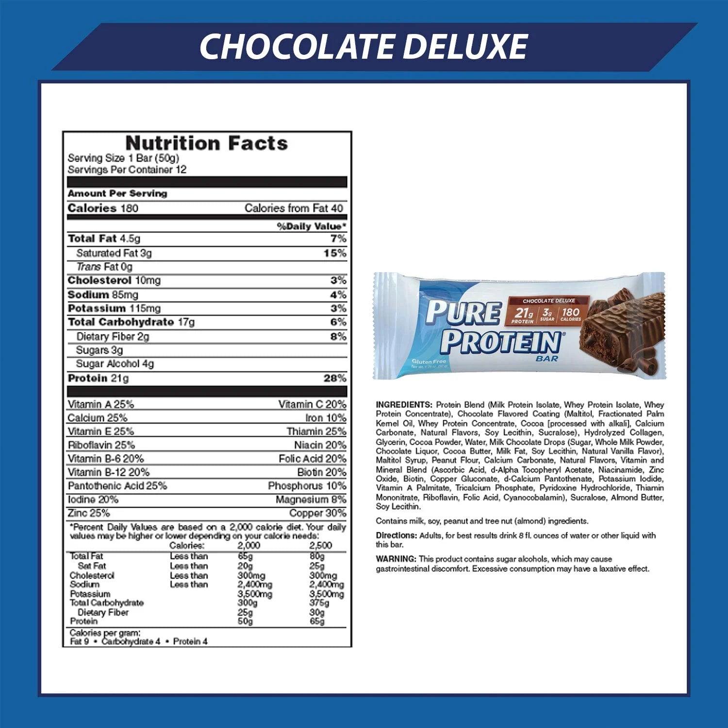 Chocolate Deluxe Protein Bars, 1.76 oz, 12 Count D76853