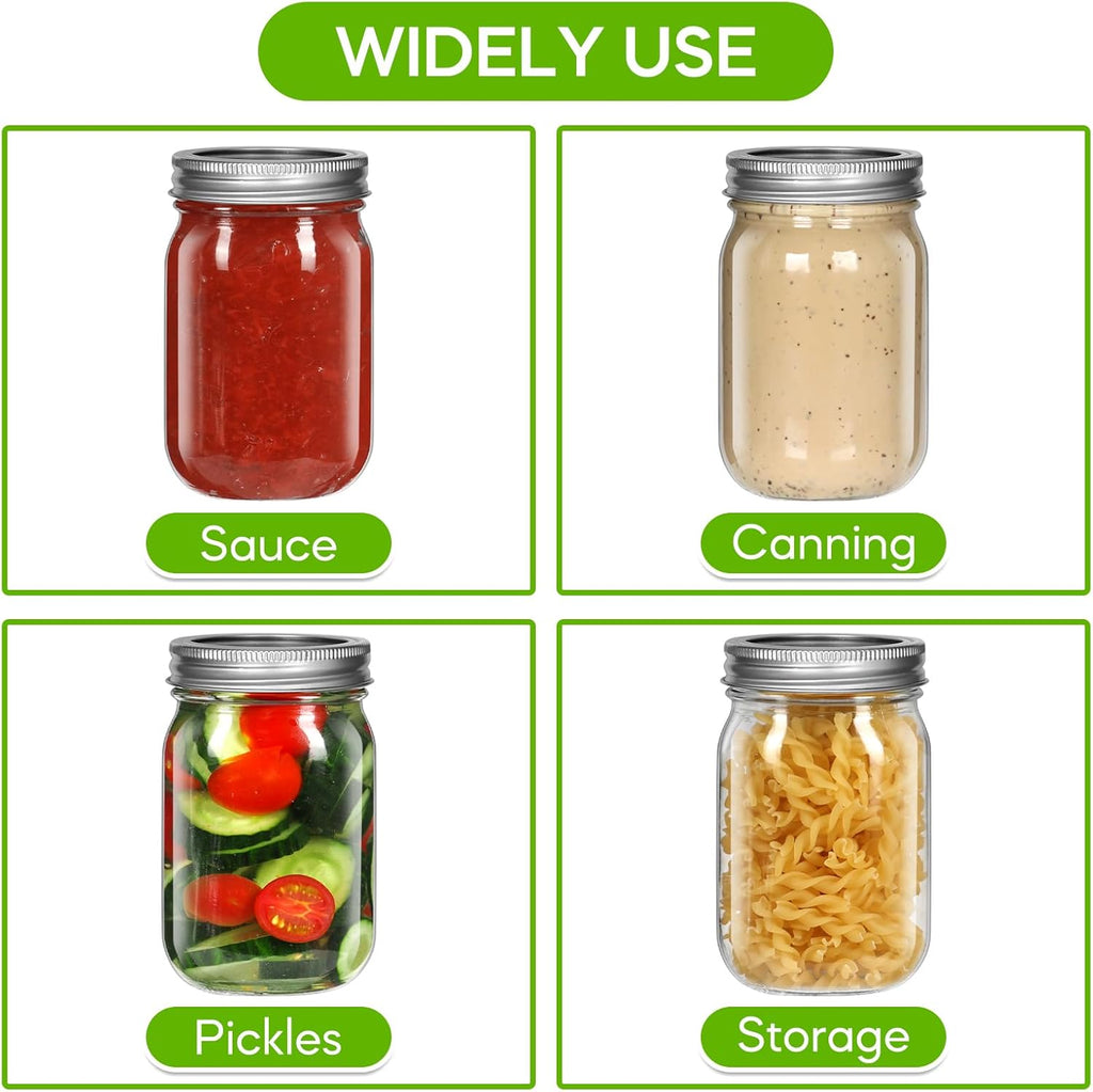 12 oz Clear Glass Mason Jar with Airtight Lid, 8 Pack P68784