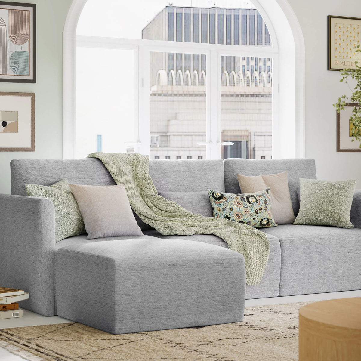 Gray Fabric Modular Sectional Sofa with Ottoman S357458
