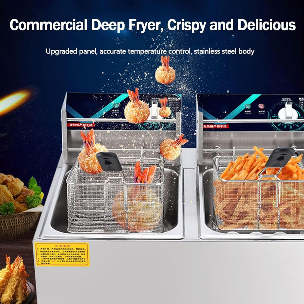 20L Electric Double-Cylinder Stainless Steel Deep Fat Fryer with 2 Fry Basket And Lid T65023
