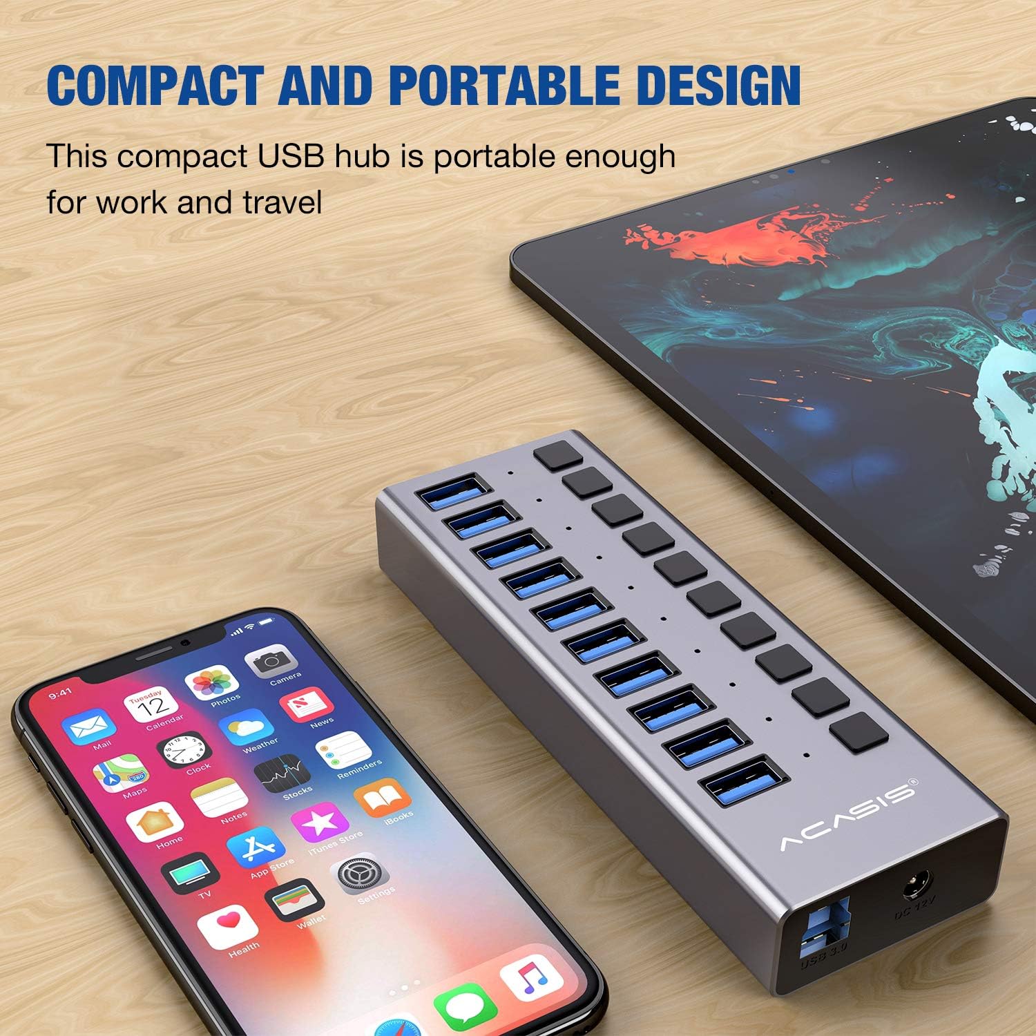 10 Ports 48W USB 3.0 Data Hub with Individual On/Off Switches and 12V/4A Power Adapter G994