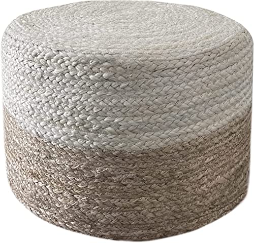 Natural Hand Braided Round Jute Pouf Ottoman N404890
