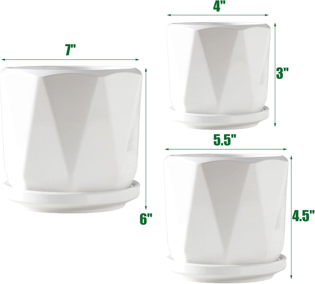 Set of 3 White Ceramic Plant Pots with Saucer Y9508