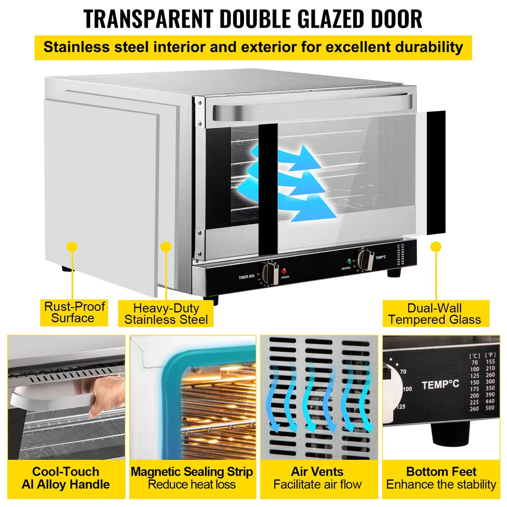 Commercial Convection Oven, 66L, 1800W, 4-Tier Y606