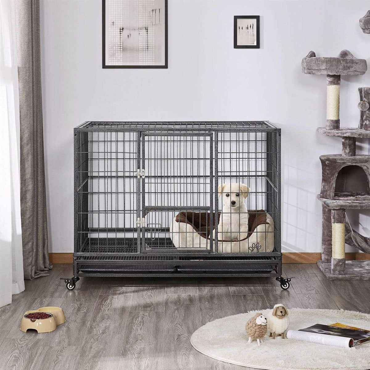 Dog Crate with Wheels and Litter Pans B50313