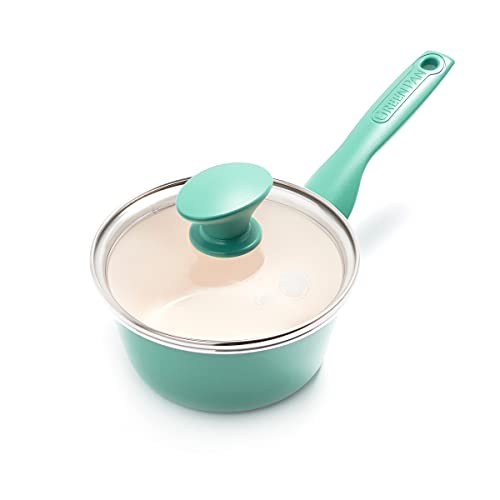 Turquoise Ceramic Nonstick 2QT Saucepan with Lid F162