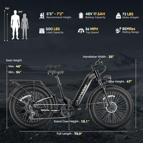 M1 Pro Electric Bike, 1800W Peak Motor, 48V 17.5Ah, 26'' x 4.0'' Fat Tire, 7 Speed, Dual Suspension N941939