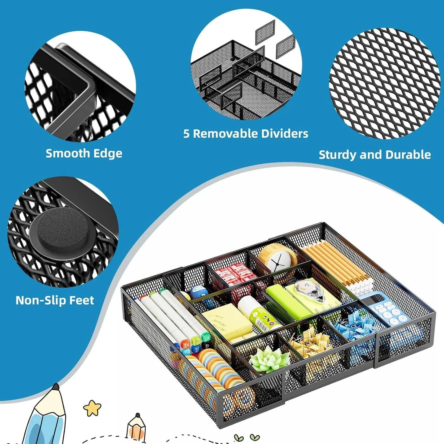 Mesh Drawer Organizer with 10 Adjustable Compartments D40867