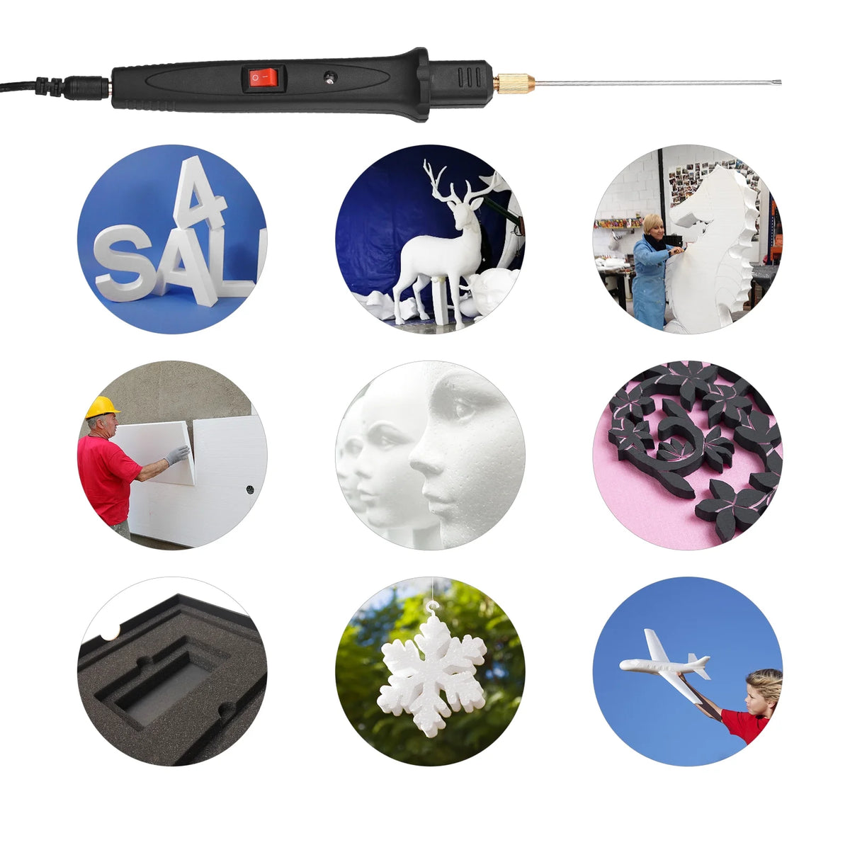 Handheld Electric Foam Cutter Kit With 5 Straight Tips & 1 Arch Adjustable Temperature U425