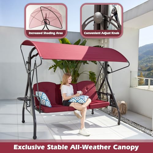 Green Patio Swing with Canopy 3 Seat with Stand Y5688
