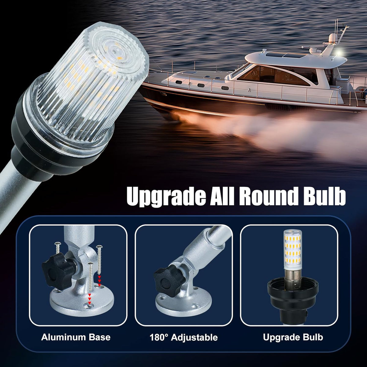12 Inch LED Fold Down Boat Anchor Light Navigation Lamp Waterproof P8364