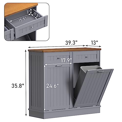 Black Double Tilt Out Trash Cabinet 20 Gallon with Solid Wood Tabletop H99749