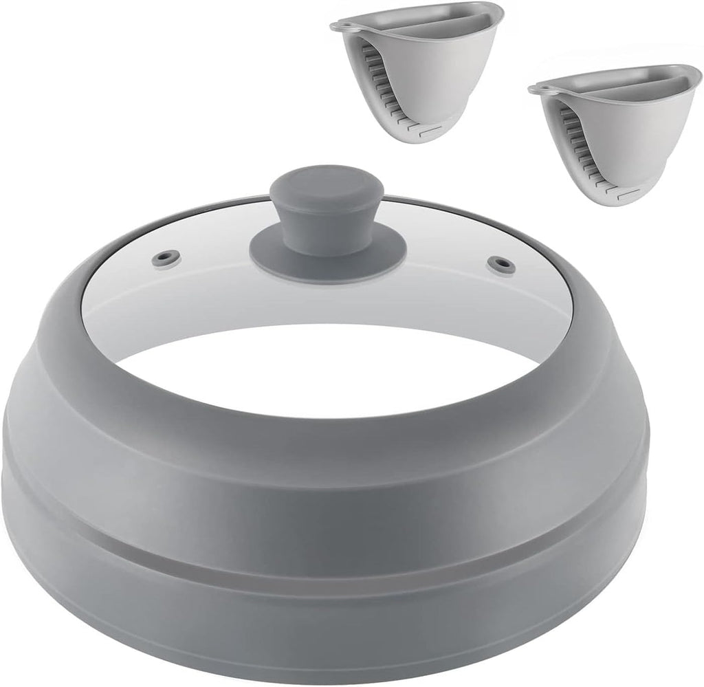 10.5 inch Microwave Plate Cover with Collapsible Silicone and Glass D566874