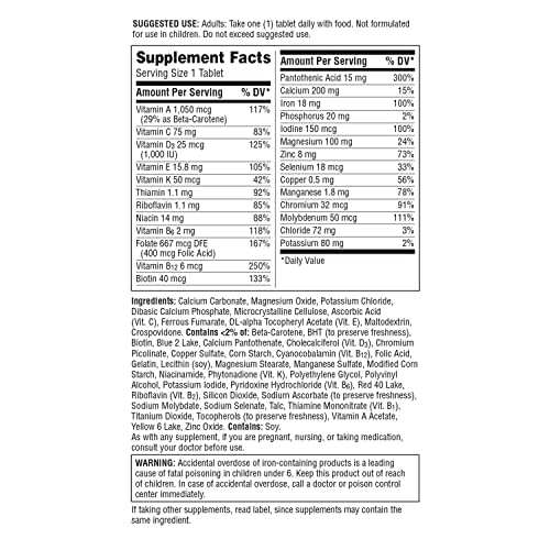 Multivitamin Tablet with Iron, Vitamin D3, B Vitamins, C, E, Gluten Free, Non-GMO - 200 Count B3576