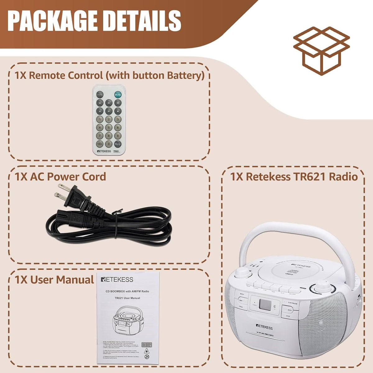 White Portable CD and Cassette Player Boombox with AM FM Radio H2971