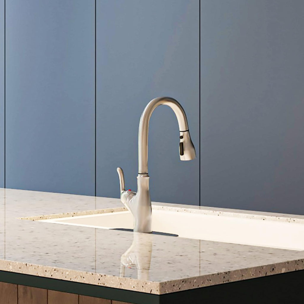 Brushed Nickel Kitchen Faucet with Pull Down Sprayer, Single Handle High Arc Stainless Steel Sink Faucet W74531