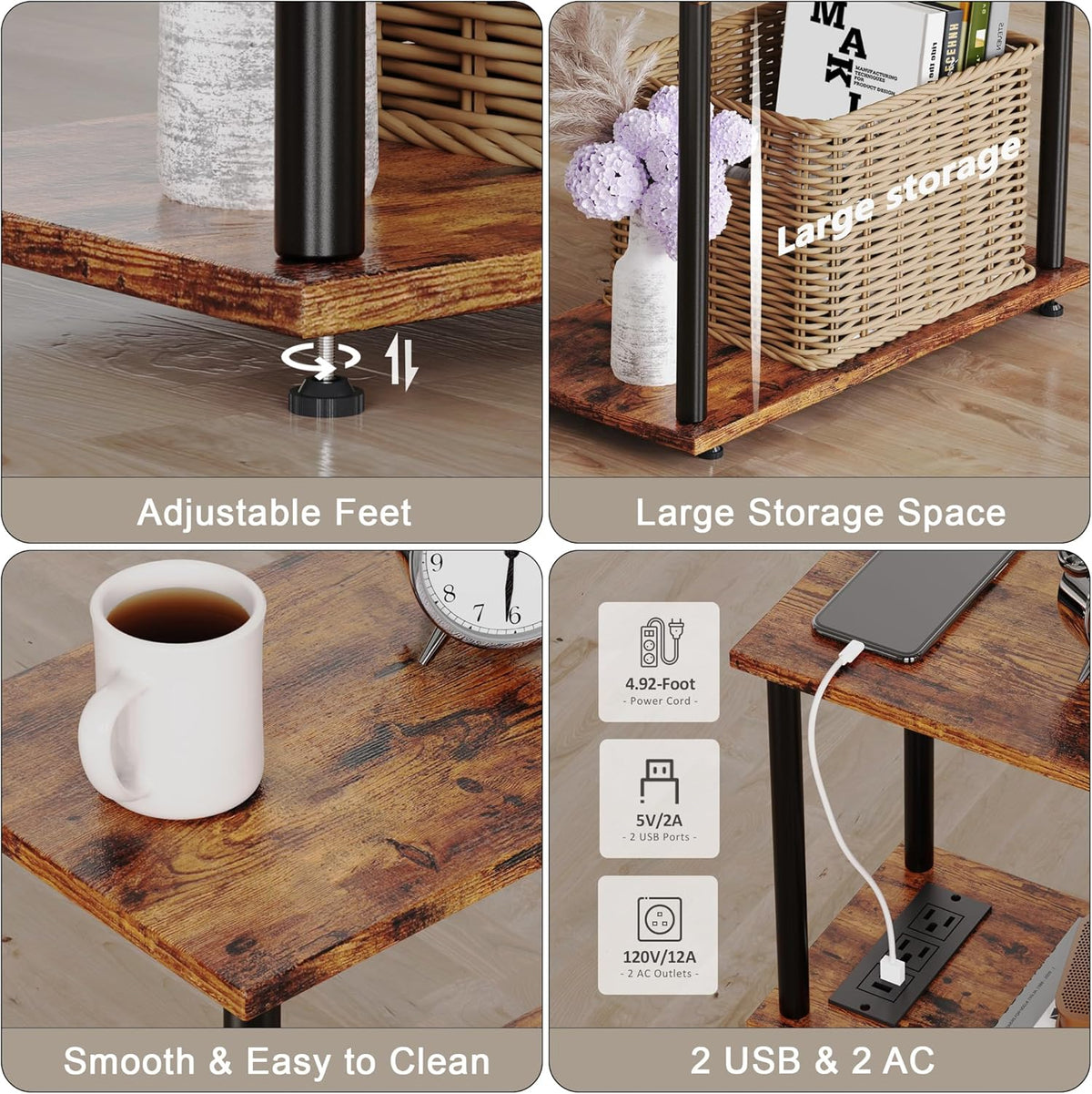 3-Tier Narrow Side Table with Charging Station Y561229